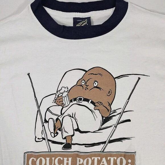 Vintage Nwot Couch Potato Funny Humor Gag Gifts 80s Screen Stars Ringer Tee L - Picture 4 of 9